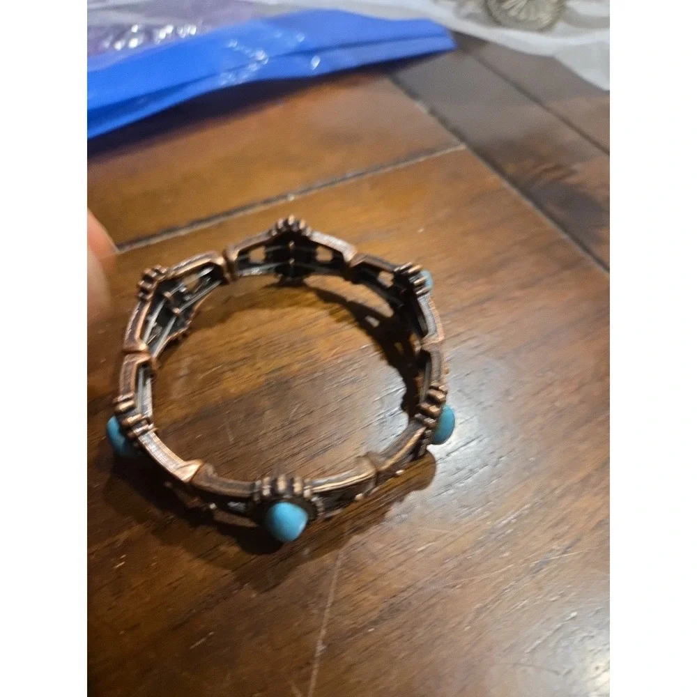 Majestic Deserts - Paparazzi - Copper Frame Turquoise Oval Stone Stretchy...
